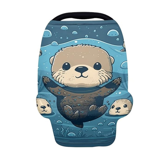 ZFRXIGN Otter Baby Car Seat Cover Animal Canopy Nursing Cover Ups Infant Carseat Cover Canopy Stretchy All Weather Protections Blue Cute Sea Ocean Animal