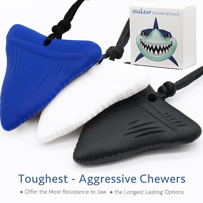 Xtra Tough (XT) Shark Tooth Chew Necklace for Kids - Chewing Necklace Teether Necklace Chew Toys Teething Toys - Designed for Chewing, Autism Sensory Teether Toy (Toughest - Aggressive Chewer)