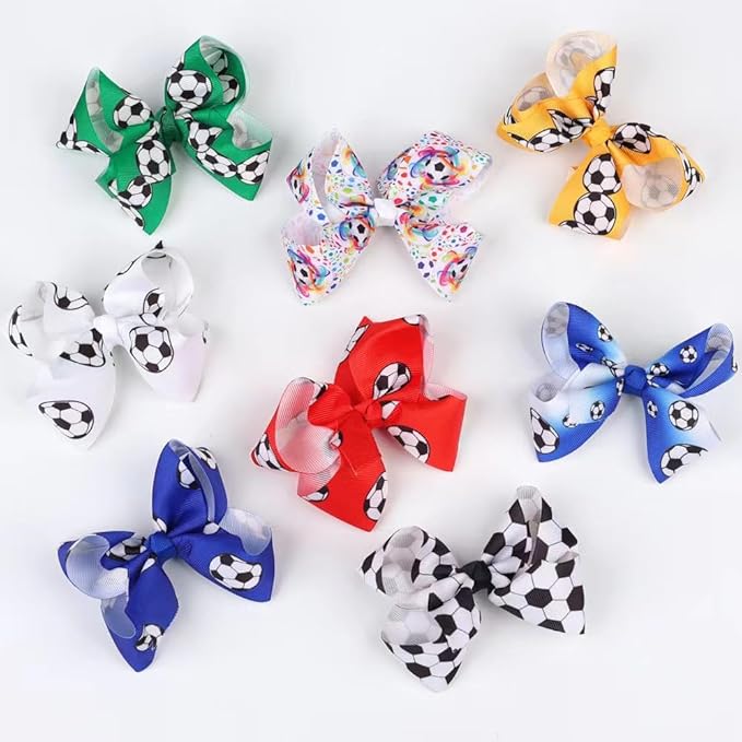 Soccer Hair Accessories, Soccer Hair Bows, Soccer Ball Bow，Soccer Ribbon Bow Hair Clips ，bows Hair Accessories for girls.A (white)