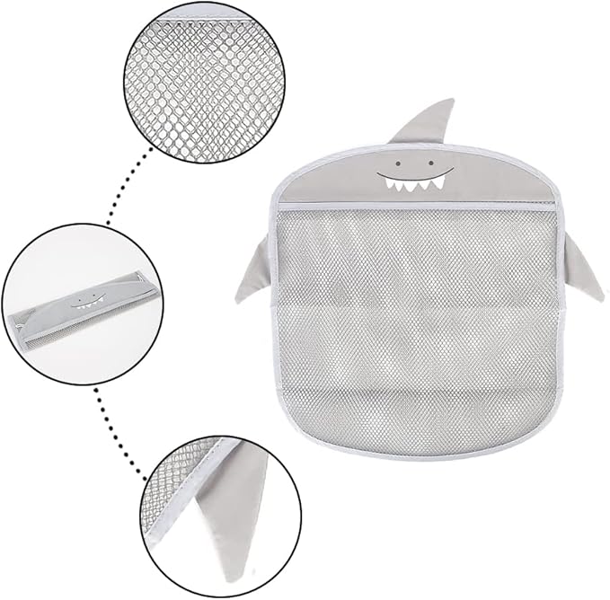 Mesh Bath Toy Storage, The bath toy holder for Bathtub Toys & Bathroom Organizer Bag- For Kids & Baby，Compatible with bath toy storage,with Two Complimentary Suckers(Shark)