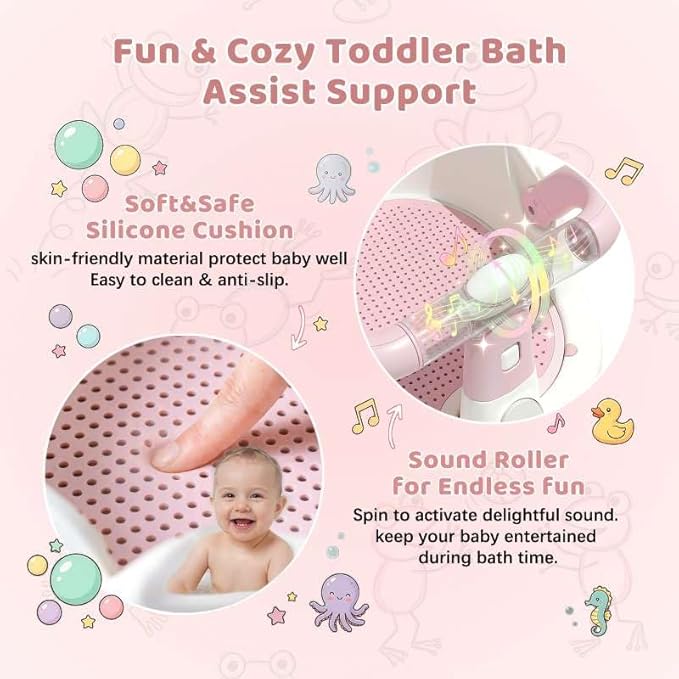 Baby Bath Seat for Babies 6 Months & Up, Non-Slip Toddler Bath Seat with Suction Cup, Safe and Comfortable Portable Infant Bathtub Chair for Bathroom, Bathtub Tub Sitting Up, Easy to Clean (Pink)