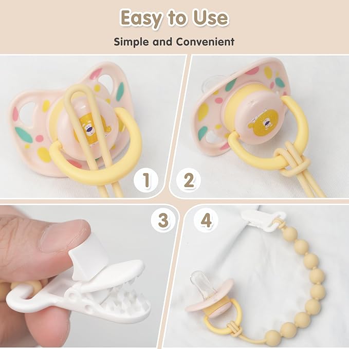 Pacifier Clips Silicone, 6-Pack Pacifier Holder Clip with Stylish Round Design, 100% Food Grade Silicone, Easter Safe Essentials for Newborns Baby Boys and Girls