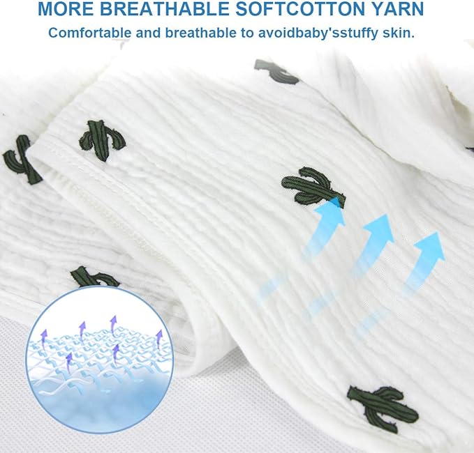Hooded Towel Muslin Hooded Towel Made from Organic Cotton 6-Layer Cotton Bath Towel, Soft Bath Towels 25x51inches for Toddler Baby Kids Cactus