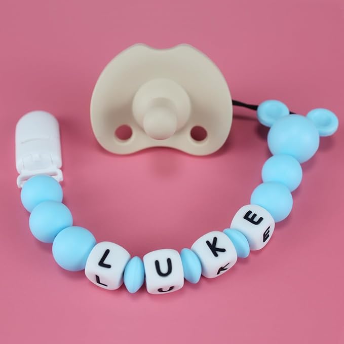 Personalized Pacifier Clip with Name, Pacifier Holder Clips Customized with Name, Paci Clip with Mouse Head Design for Baby