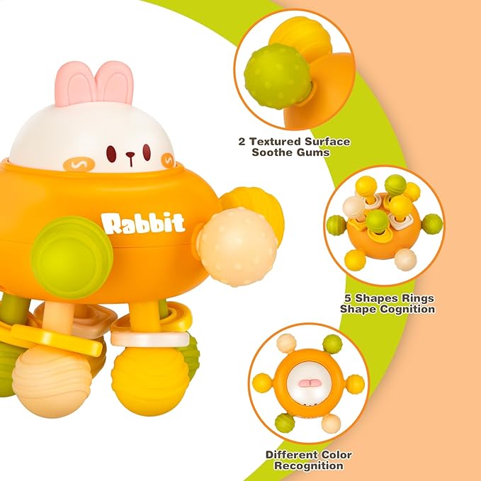 TOHIBEE Baby Teething Toys, Montessori Sensory Teether & Rattle for 0-12 Months, Orange Silicone, Perfect for Boys & Girls