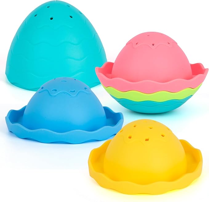 ArtCreativity Egg Stacking Bath & Pool Toys for Toddlers – 7-Piece Nesting Water Toy Set with Drainage Holes – Baby Bathtub & Pool Toy – Colorful Mold-Free Toys for Babies, Toddlers & Kids - Ages 1+