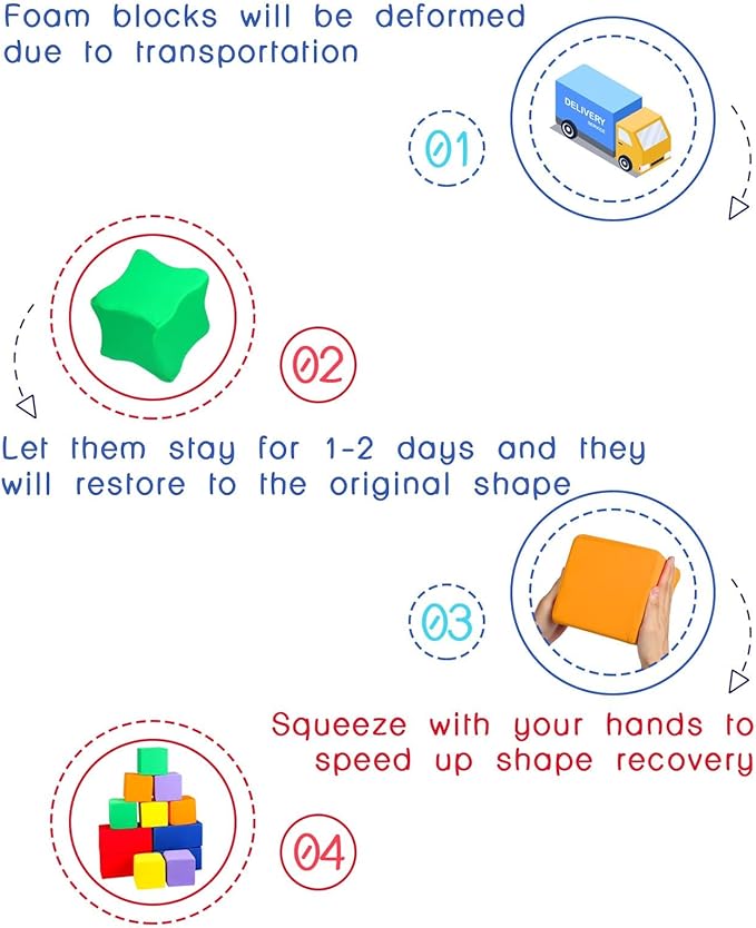 Toddler Foam Buliding Blocks - 12 Piece Fabric Covered in 2 Sizes Stacking Block Sets - Colourful Soft Play Set for Kids Idea for Building and Throwing Fun-Blue