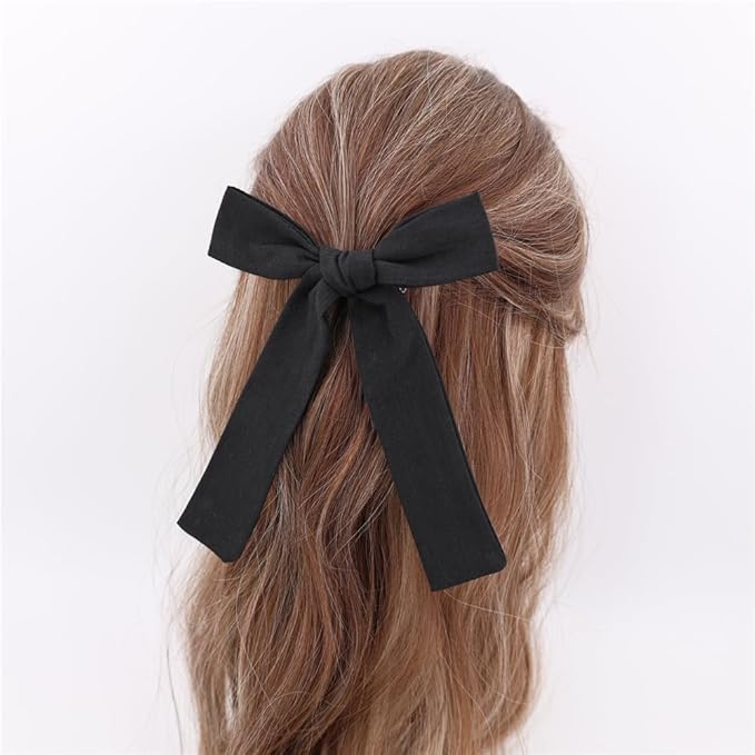 3 Styles Hair Bow Clips for Little Girls Toddler Baby Mom Women Hair Barrettes Accessories 4 Pcs Cotton Linen Bows Black