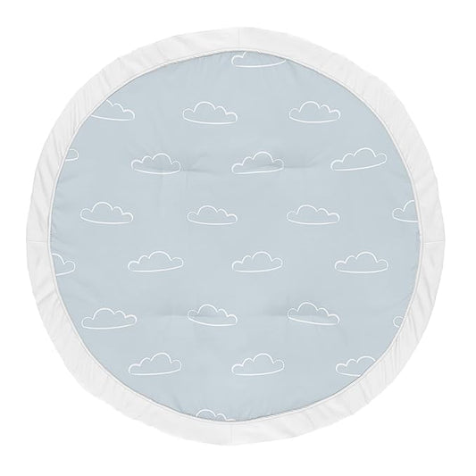 Sweet Jojo Designs Blue Clouds Boy Baby Playmat Tummy Time Infant Play Mat - Slate and White Cloud Sky for Vintage Airplane Aviator Aviation Collection