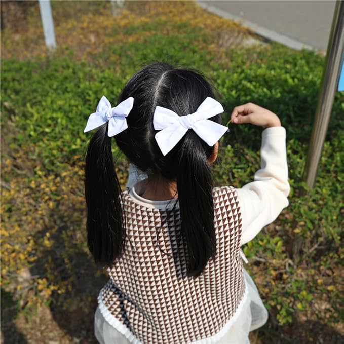 3 Styles Hair Bow Clips for Little Girls Toddler Baby Mom Women Hair Barrettes Accessories 4 Pcs Cotton Linen Bows White