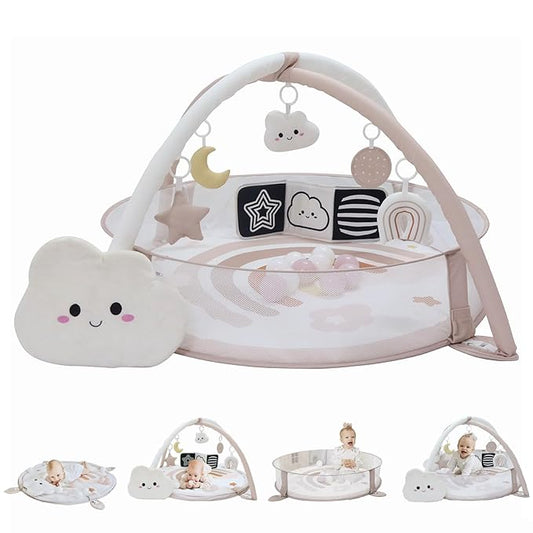 Aila+Aiden 6-in-1 XL Play Mat & Play Gym, Baby Gym, Baby Activity Gym, Sensory Exploration and Motor Skill Development Toys (Blush)