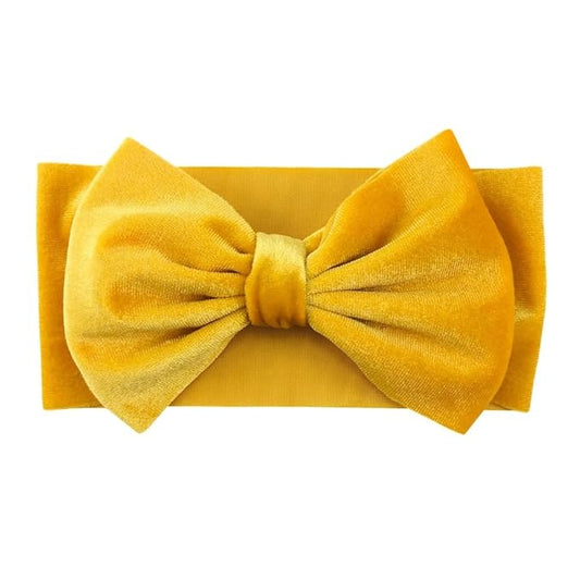 Baby Girl's 7'' Soft Big Bowknot Velvet Headband Toddler Hairband for Photography Travel Party Festivals (Yellow, One Size)
