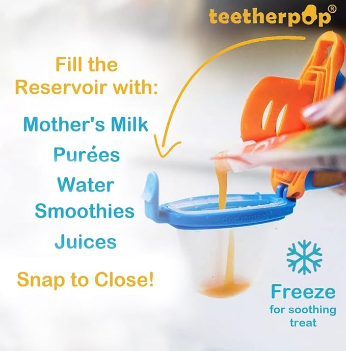Teetherpop Fillable Freezable Teethers for Babies - Breastmilk Teether with Spill-Proof Sippy Slits – Teething Popsicle for Baby, Liquids & Purées, Cooling Teething Relief Feeder Pacifier - Limon Set
