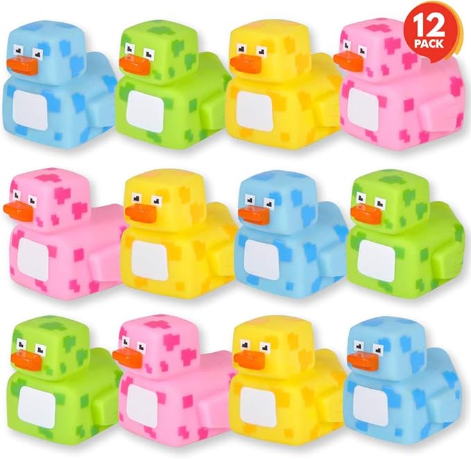ArtCreativity 2.25 Inch Pixelated Rubber Duckies for Bath, Pack of 12 – Colorful Rubber Ducks in Bulk, Fun Bath Tub & Pool Toys, Cute Party Favors, Carnival Prizes, and Decorations