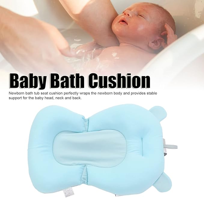 Baby Bath Seat Cushion, Floating Bath Support Mat Foldable Adjustable Infant Bath Supporter Newborn Bathtub Seat Cushion Nonslip Baby Bathtub Mat Baby Tub Pillow for 0‑12 Months