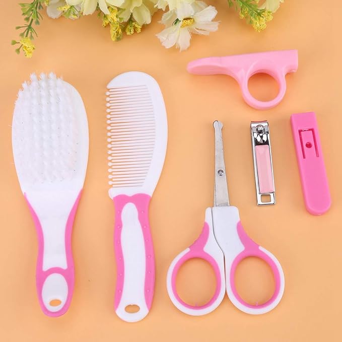 Baby Grooming Kit, Toes Fingernails Care, 6 pcs Baby Nail Kit Daily Care Set with Hair Brush, Hair Comb, Scissor, Nail Clipper, Nail Clipper Cover and Nail Scissor Handle Cover()