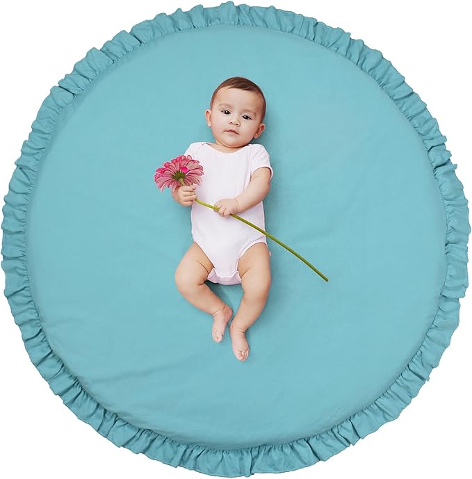 ABREEZE Baby Cotton Play Mat Soft Crawling Mat White Detachable Washable Game Blanket Floor Playmats Kids Infant Child Activity Round Rug Home Room Decor,Green