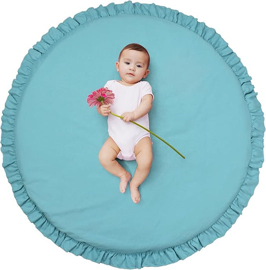 ABREEZE Baby Cotton Play Mat Soft Crawling Mat White Detachable Washable Game Blanket Floor Playmats Kids Infant Child Activity Round Rug Home Room Decor,Green