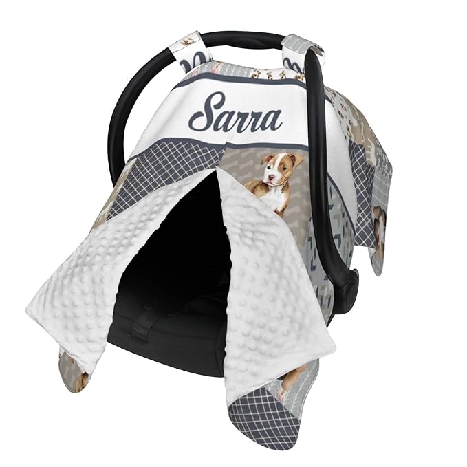 Personalized Baby Car Seat Canopy for Boys Girls, Custom Name Baby Car Seats Covers for Babies, Opening Minky Nursing Breastfeeding Stroller Cover Infant Carseat Canopies for Newborn (Dog Puppy)