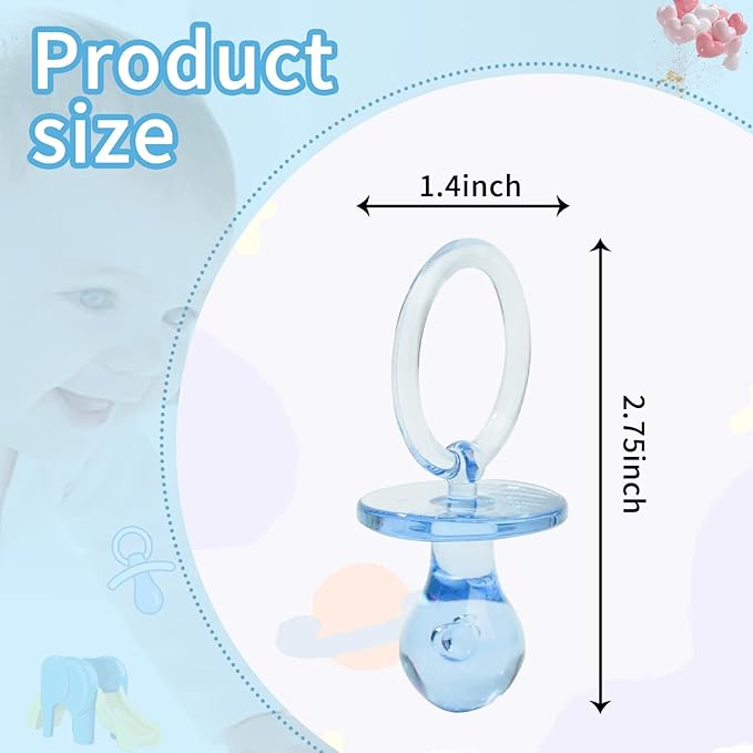 50 Pieces 2.75 Inch Baby Pacifier Baby Shower Plastic Pacifier for Baby Shower Pacifier, Baby Shower Gender Show Party Decoration DIY Baby Shower Birthday Party Gift (Blue)