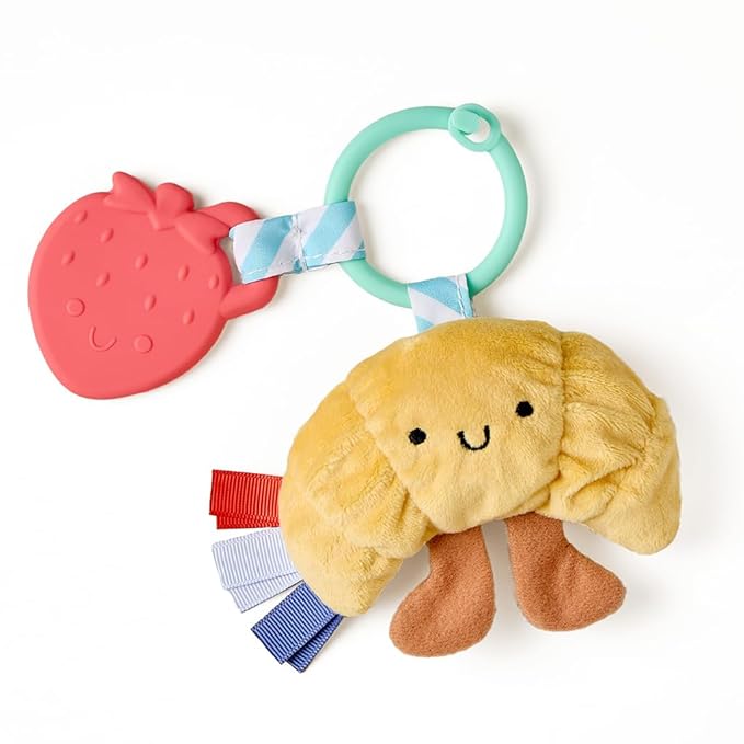 Itzy Ritzy Infant Toy & Teether - Itzy Pal Baby Teething Toy Includes Lovey, Crinkle Sound, Textured Ribbons & Silicone Teether for Newborn (Croissant)