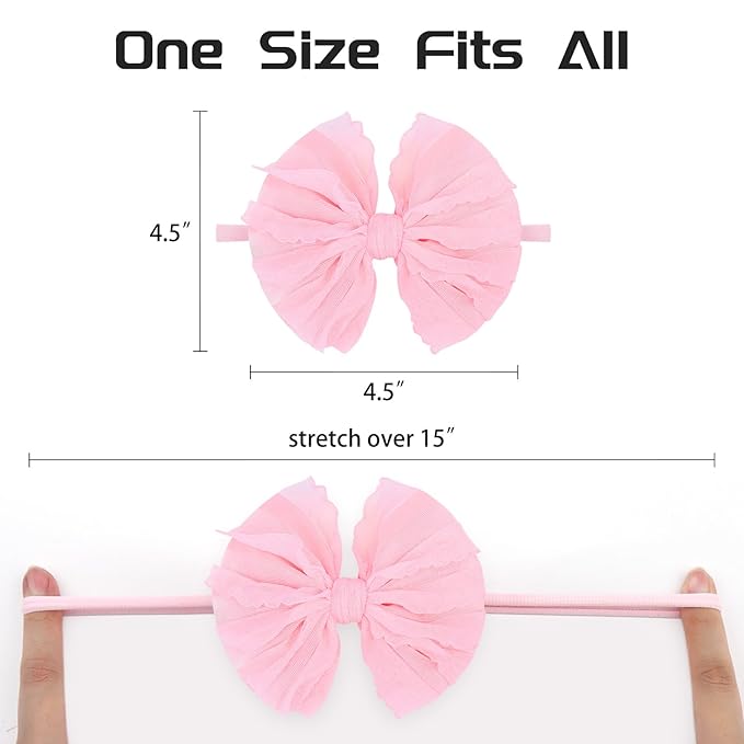 YanJie Nylon Elastic & Lace Hairband - Soft Baby Hair Bows Headbands for Girls Infants & Toddlers, 3 Pack - Black, White, Pink