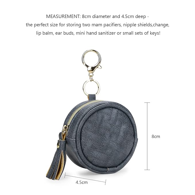MOMIGO Pacifier Case Bag - Leather Pacifier Holder with Clip for Diaper Bag Stroller Purse Charm, Holds 2 Pacifiers Outdoor Travel (Weave Blue)