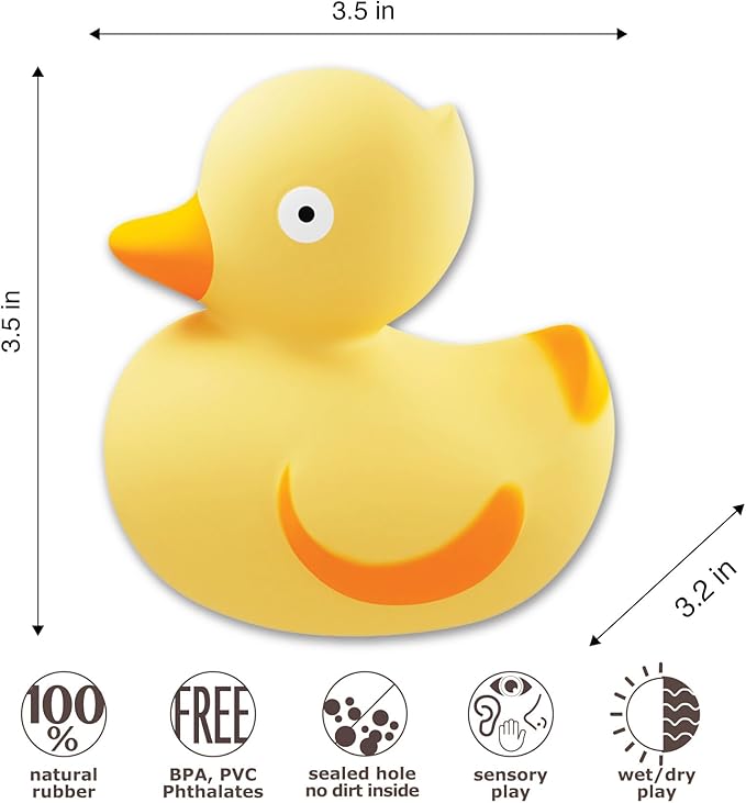 CaaOcho Pure Natural Rubber Bath Toy - Rubber Ducky Lily The Duck Baby Toy - Hole Free Bath Toys, BPA Free Bath Toys for Infants, Without Holes Sealed Natural Rubber Baby Toy