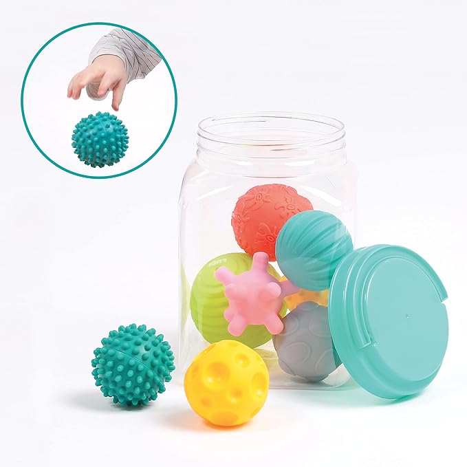 Set of 8 Awakening Balls | Ludi | Assorted Sensory Stimulation Balls | Different Shapes and Colours | Soft Plastic | from 6 Months