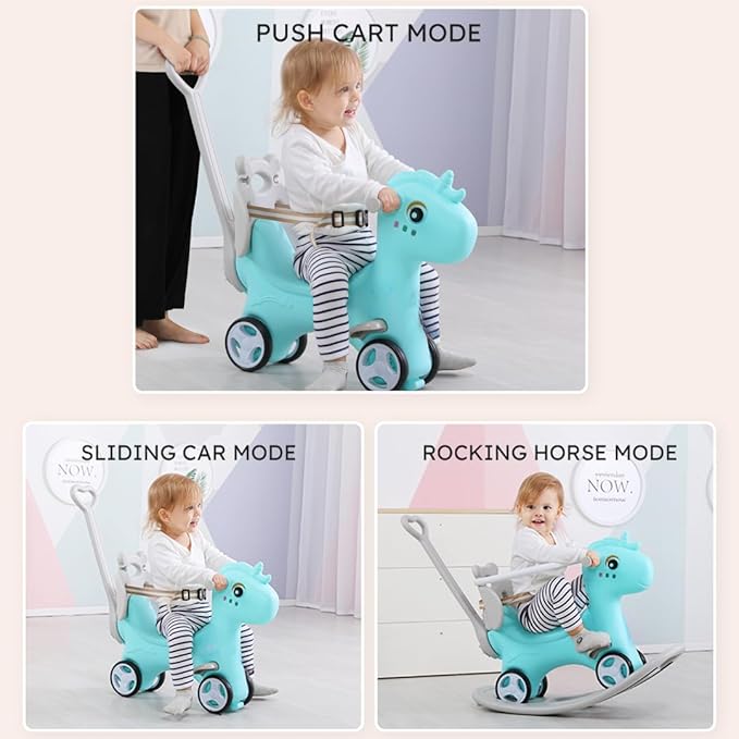 4 in 1 Rocking Horse for Toddlers 1.5-3Years, Baby Ride on Toy with Detachable Balance Board,Footrest and 4 Smooth Wheels, HDPE Material and 40° Swinging,Balance Bike
