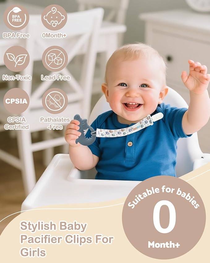 ALVABABY Pacifier Clips 8 Pack Pacifier Binky Paci Holder Leashes for Baby Teethers 8DP18A