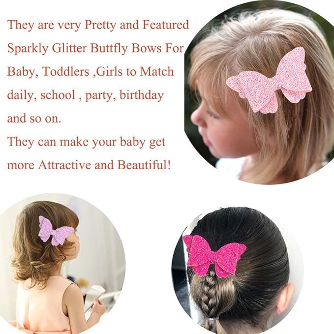 Yazon Baby Girls Glitter Bows Clips Sparkly Butterfly Bows Hair Clips for Toddler Kids Teens 8pcs