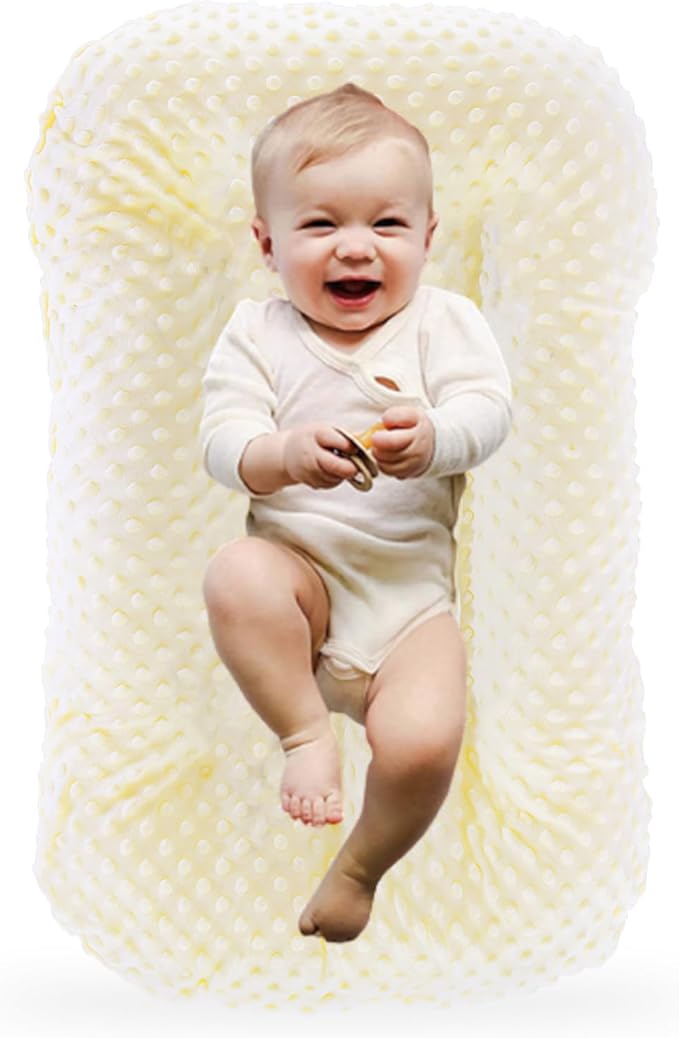 Baby Lounger for Newborn,Baby Play Mat Tummy Time Soft and Breathable Cotton for Playtime & Learnning,Babies Essentials Gifts Home Travel 0-12 Months(Yellow Bean)