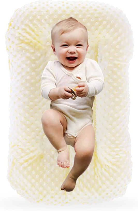 Baby Lounger for Newborn,Baby Play Mat Tummy Time Soft and Breathable Cotton for Playtime & Learnning,Babies Essentials Gifts Home Travel 0-12 Months(Yellow Bean)