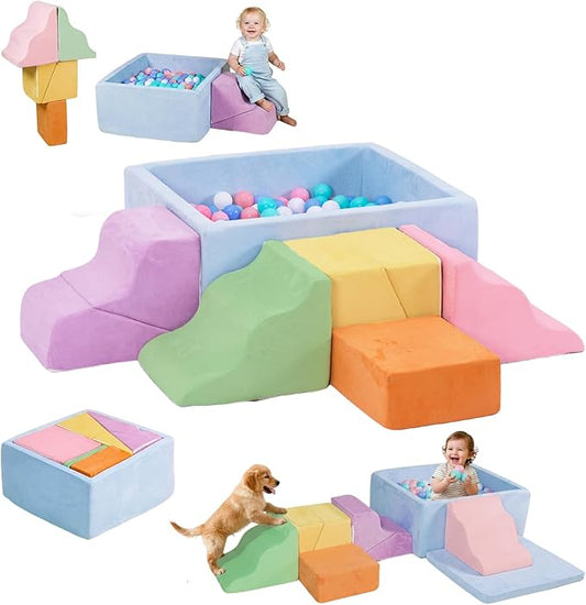 STAOLENE Climbing Toys for Toddlers, 7-Piece Foam Climbing Blocks with Ball Pit, Indoor Soft Play Set for Baby & Toddlers to Crawl, Climb, Motor Skills Development (Balls Not Included)