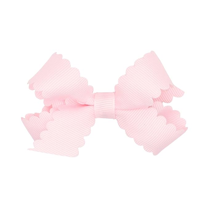 Wee Ones Girls' Classic Grosgrain Hair Bow with Scalloped Edges, No-Slip Hair Clip, Handmade, Powder Pink, Mini