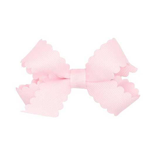 Wee Ones Girls' Classic Grosgrain Hair Bow with Scalloped Edges, No-Slip Hair Clip, Handmade, Powder Pink, Mini