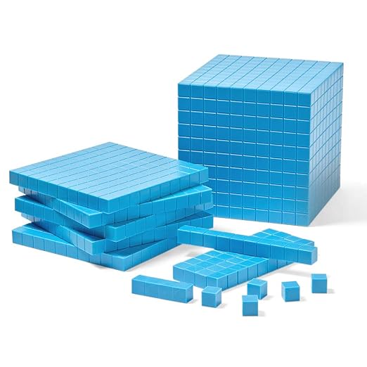 hand2mind Blue Plastic Base Ten Blocks Complete Set, Place Value Blocks, Counting Cubes for Kids Math, Base Ten Blocks Classroom Set, Math Blocks Kindergarten, Base 10 Math Manipulatives (Set of 644)