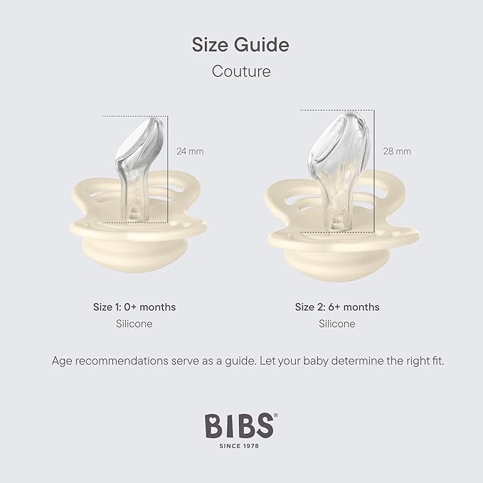 BIBS Pacifiers - Couture Collection | BPA-Free Anatomical Nipple | Silicone | Made in Denmark | Set of 2 Iron/Baby Blue Color Premium Soothers | Size 0-6 Months