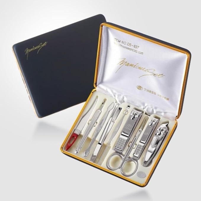 Three Seven 777 Travel Manicure Pedicure Grooming Kit Set, (Total 9 PC, Model : TS-637C), Personal Nail care, Stainless steel, Made in Korea, Since 1975