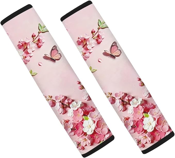 AFPANQZ Auto Seat Belt Covers for Adults Children 2 Pack Safety Seatbelt Pad Cushion Kit Butterfly Peach Blossom Universal Daiper Bag Backpack Shoulder Straps Pads Comfortable Universal
