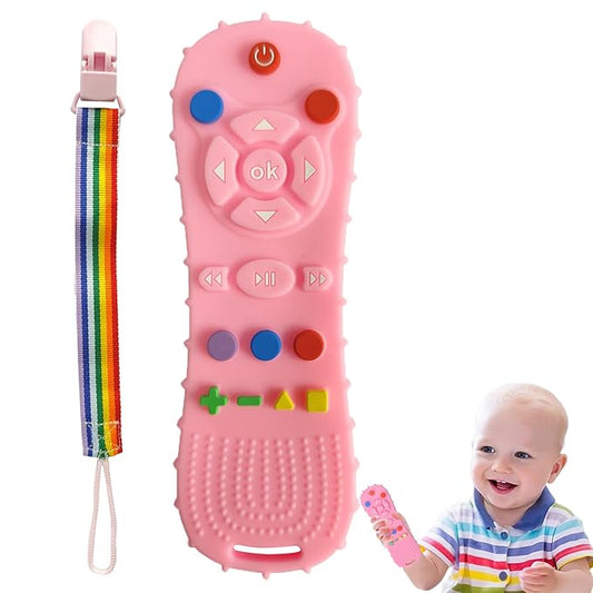 BEBECAN Silicone Remote Teething Toy for Baby – Safe Rubber Remote Chew Toy for Baby 3-24 Months, TV Remote Baby Toy Teether Remote Control Shape (Pink)