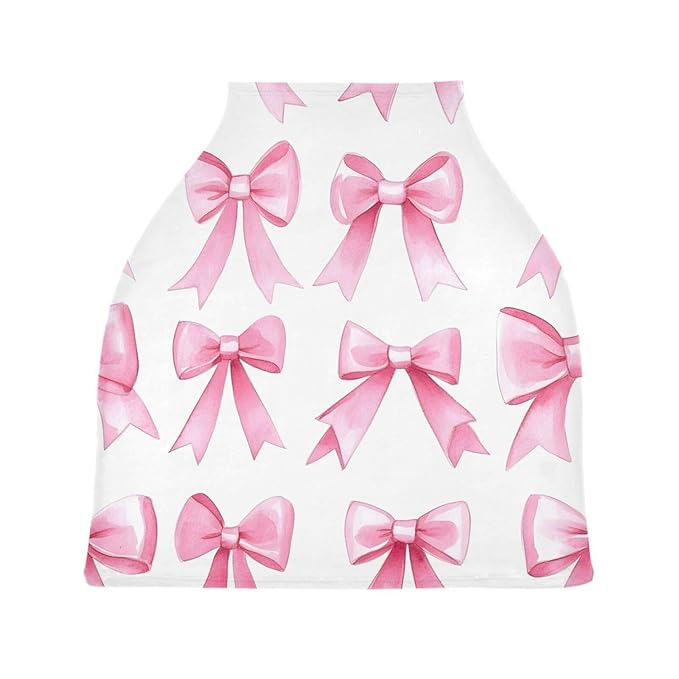 Pink Bows Stretchy Baby Car Seat Cover Soft Breathable Nursing Cover Breastfeeding Cover Multiuse Infant Carseat Stroller Cover for Girls and Boys