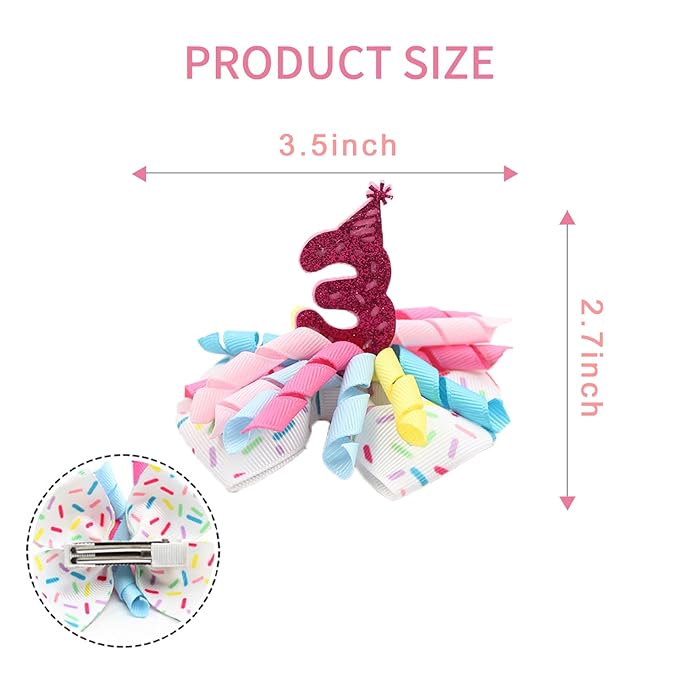 Birthday Hair Clips for Baby Girls - 2Pc Curly Ribbon with Deep Red Number Bow Hair Clips for 3rd Birthday Baby Bow Party Decorations for Girls Toddlers Hair Accessories (Deep red Number-3 Years)