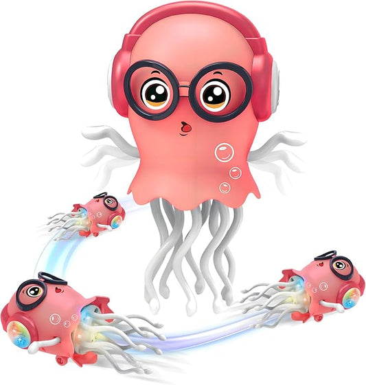 Electric Dancing Sea Creature Toy for Kids, 360° Rotating Tentacles with Music & Lights, Bump & Go Function, ABS Material, Ideal Gift for Ages 3+ (Battery Not Included) (Pink)