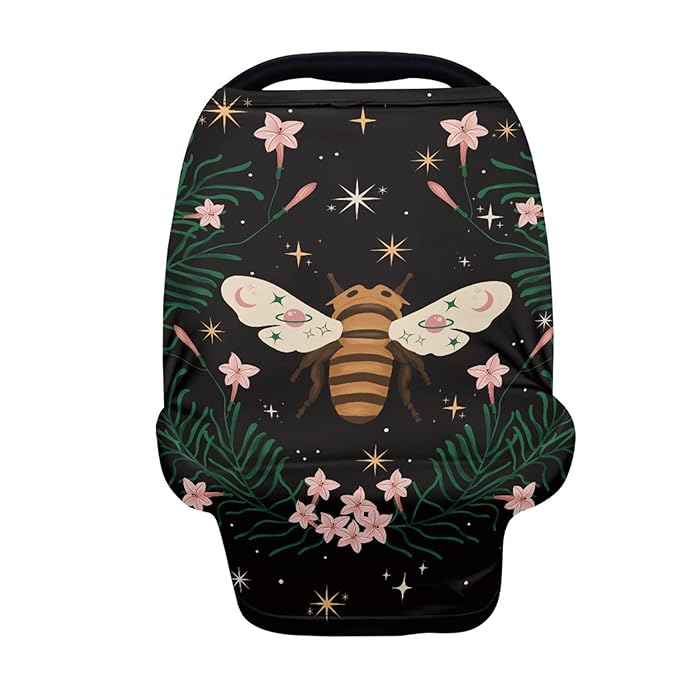 Upetstory Funny Bee Stretchy Baby Car Seat Cover for Boys Girls,Multiuse Nursing Canopies Breastfeeding Covers,Shopping Cart,Stroller Covers,Infinity Scarf