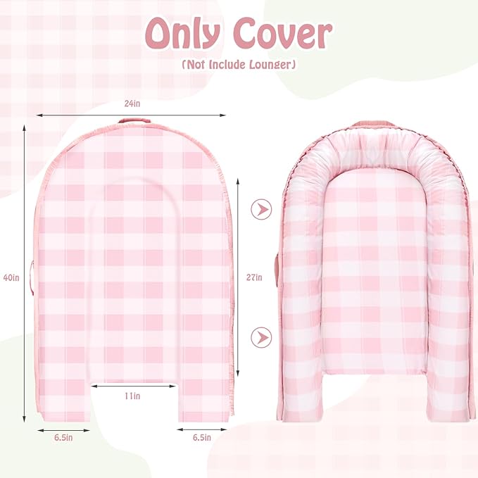 DILIMI Baby Lounger Cover, Cotton Baby Nest Replacement Cover for Girls Boys, Soft Breathable Reversible Newborn Lounger Cover, Pink Checkered (Only Cover)