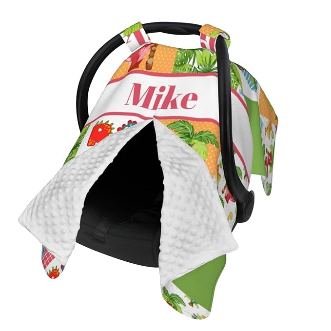 Personalized Baby Car Seat Canopy for Babies with Name, Custom Car Seat Covers for Boys Girls, Dinosaur Green Nursing Breastfeeding Stroller Cover Infant Carseat Canopies for Newborn