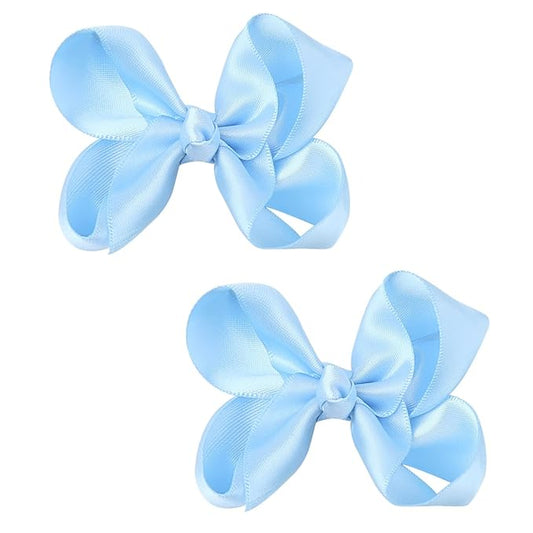 3 Inch Satin Bow for Little Girls - 2 Pcs (Sky Blue)