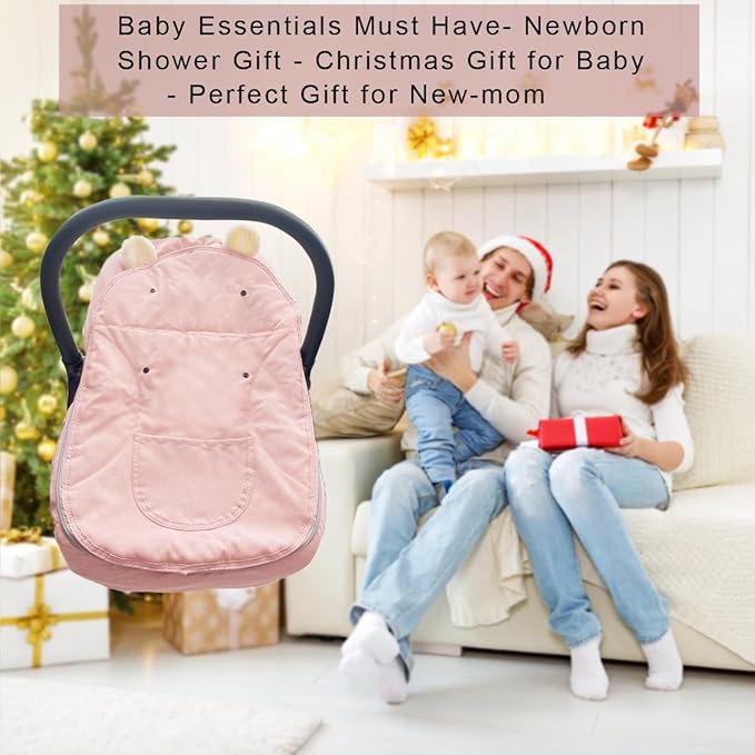 Car Seat Covers for Babies,Winter Baby Car Seat Cover Infant Carseat Covers Canopy,Universal Baby Carrier Cover for Girl Boy Carseat,Newborn Shower Gift-Pink